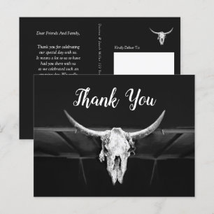 Rustikale Western-Schwarz-Weiß-Bullen-Hochzeit Postkarte