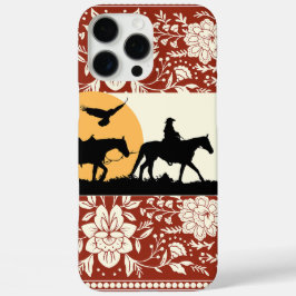 Rustikale westliche Cowboy-Pferd-Blumen-Volkskunst iPhone 16 Pro Max Hülle