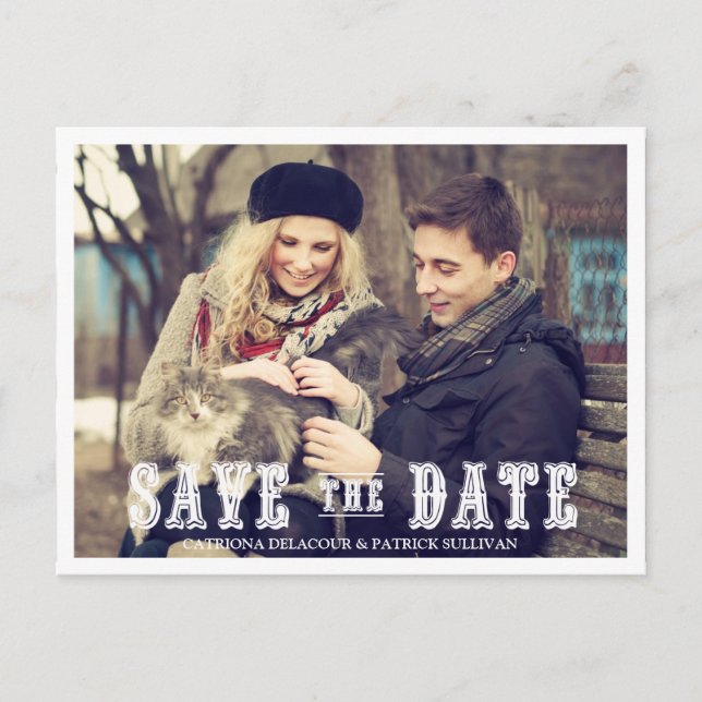 RUSTIKALE WESTLICHE SKRIPTFOTO SAVE THE DATE POSTK ANKÜNDIGUNGSPOSTKARTE (Vorderseite)