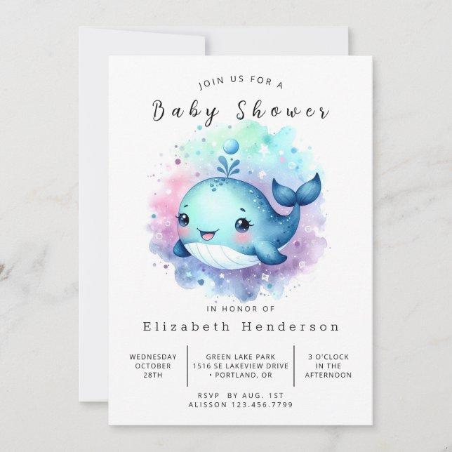 Rustikale Whale Baby-Dusche Einladung (Vorderseite)