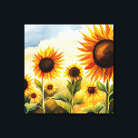 Rustikale Whimsical Watercolor Sonnenblumen Leinwanddruck<br><div class="desc">Dieses Design verfügt über ein Aquarellfeld mit wunderschönen Sonnenblumen und einem grünen Bar am unteren Ende. Ideal für den Sommergarten. Personalisieren Sie es mit einem Familiennamen. Macht ein großartiges Muttertag- oder Geburtstagsgeschenk. Erstellt von der einfachen Farmhouse Press.</div>