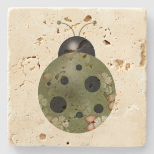 Rustikale Whimsistische Grüne Flora Ladybug Steinuntersetzer