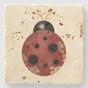 Rustikale Whimsistische Primitive Floral Ladybug Steinuntersetzer