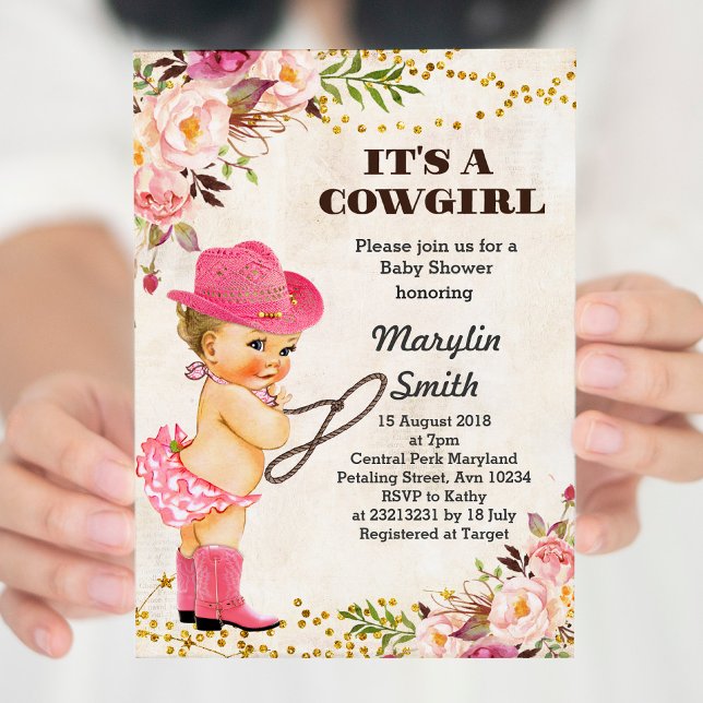 Rustikale White Cowgirl Babyduschkarte Einladung (Von Creator hochgeladen)
