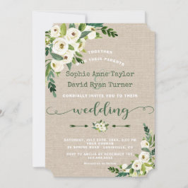 Rustikale White Floral Burlap Handwriting-Hochzeit Einladung