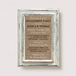 Rustikale White Frame & Burlap Engagement Party Einladung