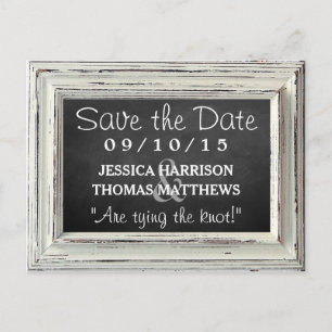 Rustikale White Frame & Chalkboard Hochzeitskollek Ankündigungspostkarte