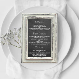 Rustikale White Frame & Chalkboard Hochzeitskollek Menükarte