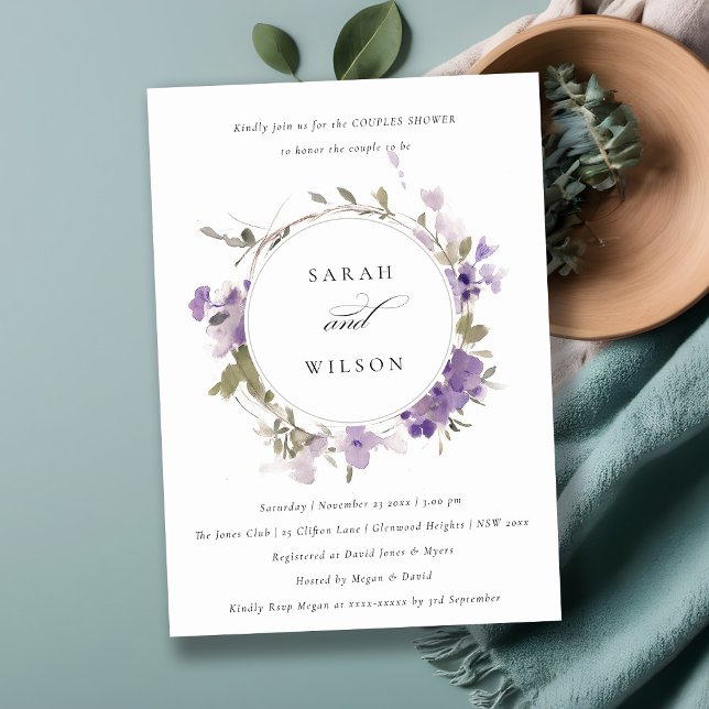 Rustikale Wiese Lilac Floral Wreath Paare Dusche Einladung (Von Creator hochgeladen)