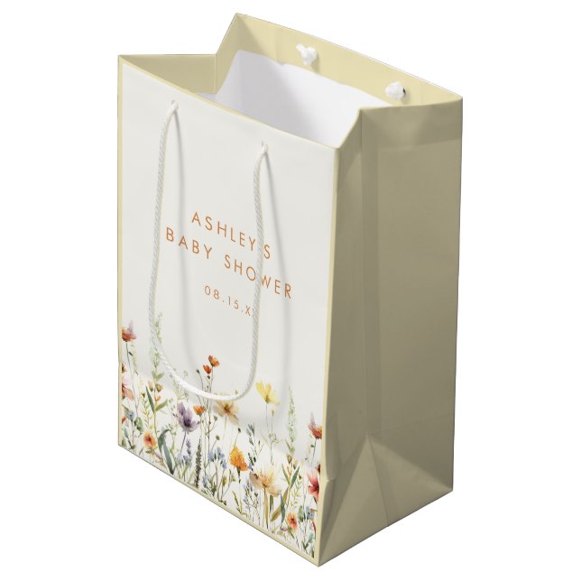 Rustikale Wildblume Babydusche Mittlere Geschenktü Geschenktüte (Vorderseite Schrägansicht)