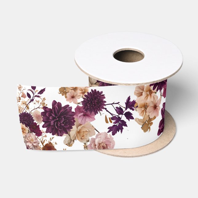 Rustikale Wildblume Bloral Burgund & Blush Wedding Satinband (Spule)