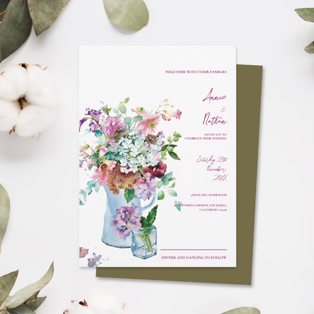 Rustikale Wildblume Blumenzehen Einladung (Rustic Wildflower Watercolor Floral Wedding Invitation)