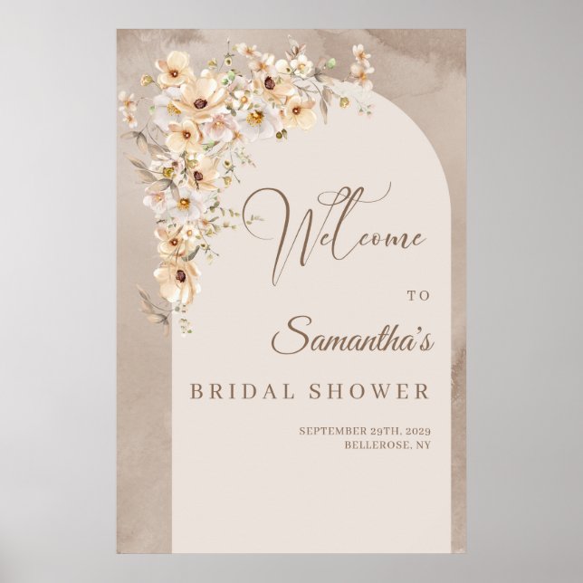 Rustikale Wildblume Boho arch Brautparty Willkomme Poster (Vorne)
