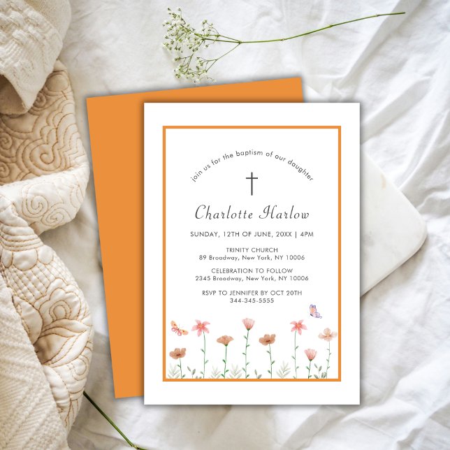 Rustikale Wildblume Boho Floral Cross Taufen Einladung (Rustic Boho Floral Wildflower Cross Baptism Invitation)