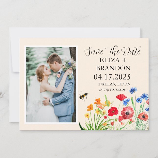 Rustikale Wildblume Boho Wasserfarben Foto Save The Date (Vorderseite)