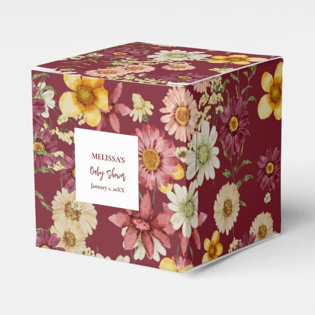 Rustikale Wildblume Bordeaux Babydusche Geschenkschachtel (Vorderseite)