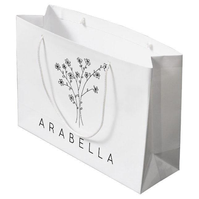 Rustikale Wildblume Bridesmaid Name Große Geschenktüte (Rückseite Schrägansicht)