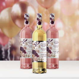 Rustikale Wildblume Burgund & Blush Brautparty Weinetikett
