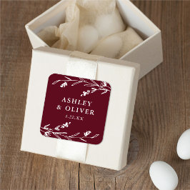 Rustikale Wildblume Burgund Gastgeschenk Hochzeit Quadratischer Aufkleber
