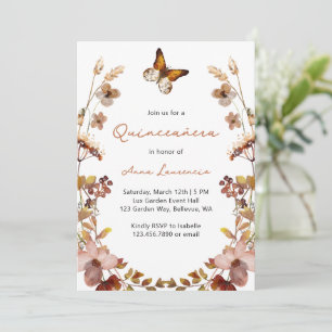 Rustikale Wildblume Butterfly Quinceanera Einladung