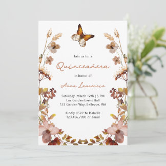 Rustikale Wildblume Butterfly Quinceanera Einladung