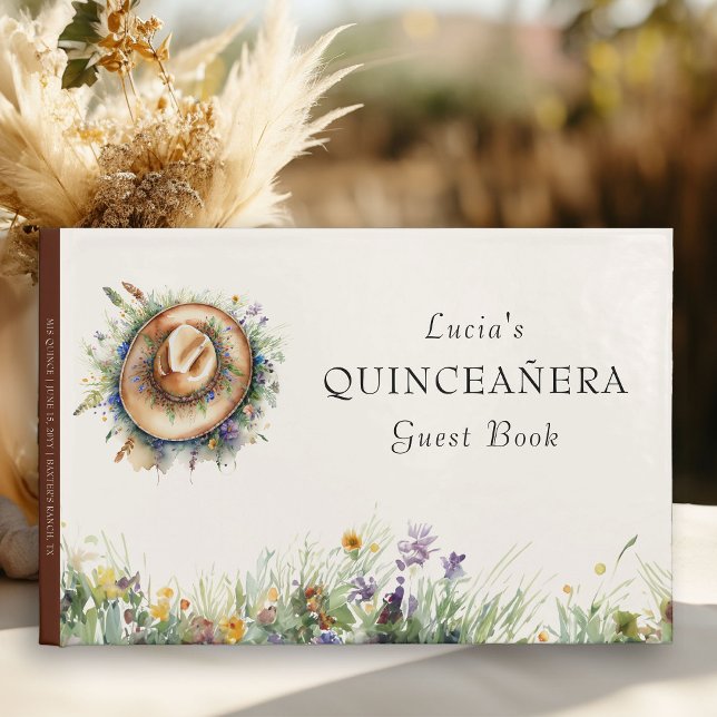 Rustikale Wildblume Cowgirl Hat Quinceanera Gästebuch (Guest Book from my Wildflower Cowgirl Hat Quinceanera Collection
)