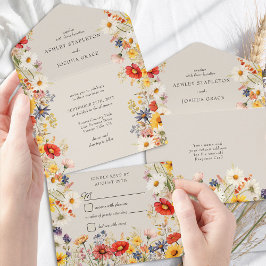 Rustikale Wildblume Elegante Blumenhochzeit und UA All In One Einladung