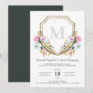 Rustikale Wildblume Elegantes Wappen Hochzeit Einladung