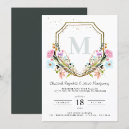 Rustikale Wildblume Elegantes Wappen Hochzeit Einladung