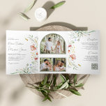 Rustikale Wildblume Foto Collage QR Code Hochzeit Dreifach Gefaltete Einladung<br><div class="desc">Erleben Sie Ihren Gast mit dieser eleganten Hochzeitsveranstaltung mit wunderschönen Blume und moderner Typografie mit QR Code für Online-UAWG. Fügen Sie einfach Ihre Veranstaltungsdetails zu dieser benutzerfreundlichen Vorlage hinzu und schmücken Sie diese Karte mit Ihren bevorzugten Fotos,  um sie zu einer einmaligen Einladung zu machen.</div>