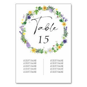 Rustikale Wildblume Gästebamen Hochzeit Tischnummer