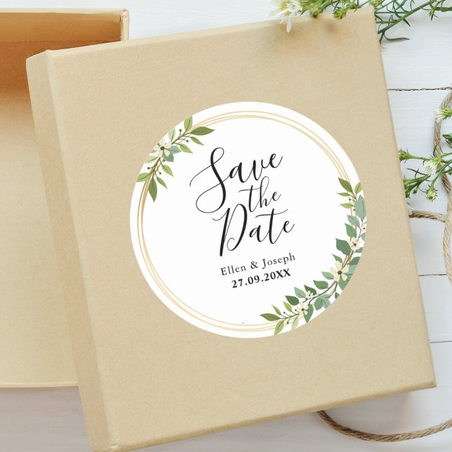 Rustikale Wildblume Grüne Hochzeit rettet das Datu Runder Aufkleber (Von Creator hochgeladen)
