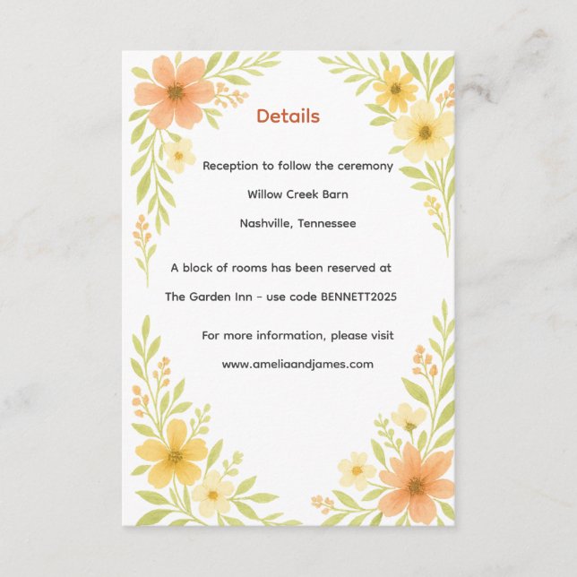 Rustikale Wildblume Hochzeit Begleitkarte (Vorderseite)