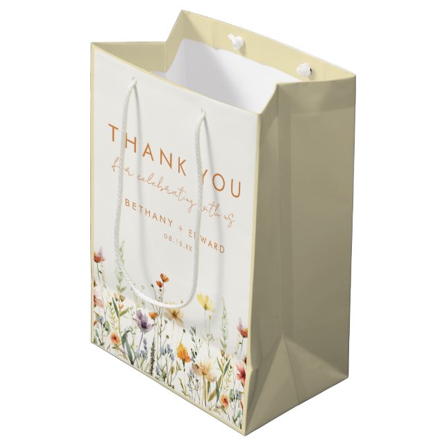 Rustikale Wildblume Hochzeit Mittlere Geschenktüte (Vorderseite Schrägansicht)