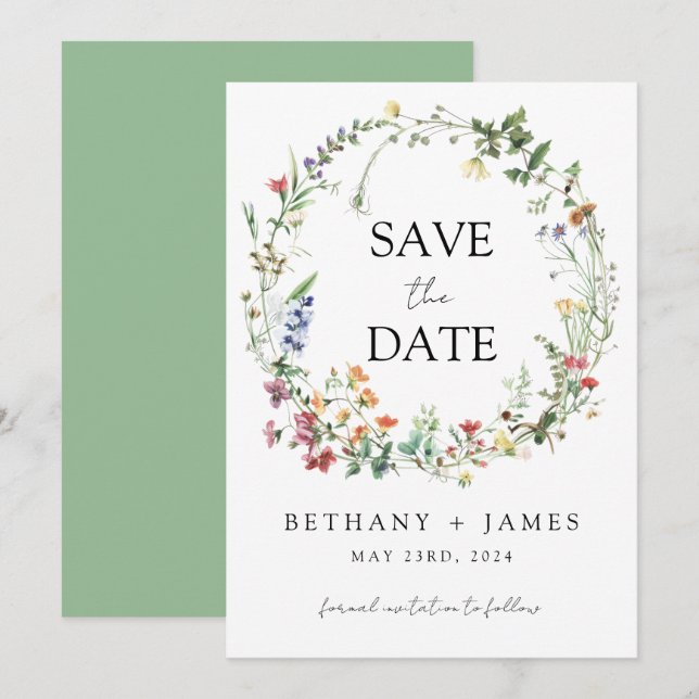 Rustikale Wildblume Hochzeit Save The Date (Vorne/Hinten)