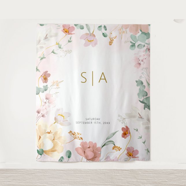 Rustikale Wildblume Hochzeitsband Wandteppich (Vorderseite)