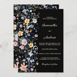 Rustikale Wildblume Hochzeitschwarz Einladung