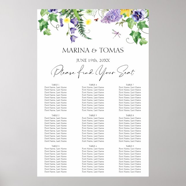 Rustikale Wildblume Hochzeitstabelle Poster (Vorne)