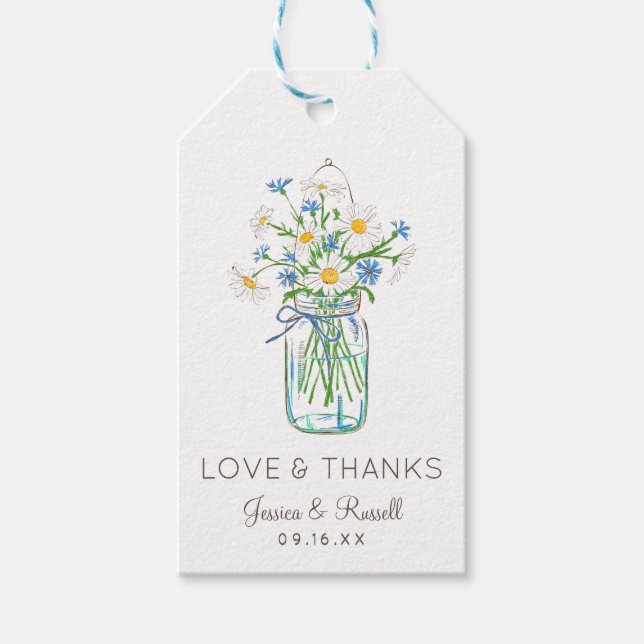 Rustikale Wildblume Mason Jar Liebe und Dank Geschenkanhänger (Vorderseite)
