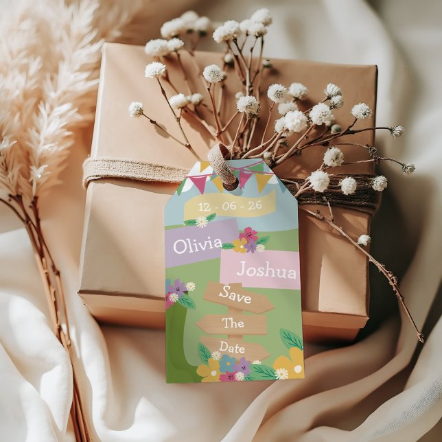 Rustikale Wildblume mit Jagdzeichen Save the Date Geschenkanhänger (Von Creator hochgeladen)