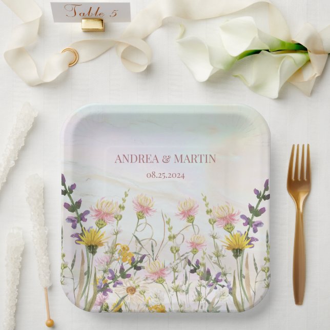 Rustikale Wildblume Pastel Garden Hochzeit Pappteller (Hochzeit)