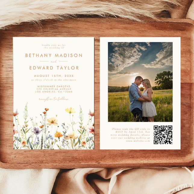 Rustikale Wildblume QR Code Foto Hochzeit Einladung (Von Creator hochgeladen)