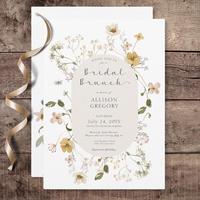 Rustikale Wildblume Rahmen Weißbridal Brunch Einladung (Rustic Wildflower Frame White Bridal Brunch Invitation)
