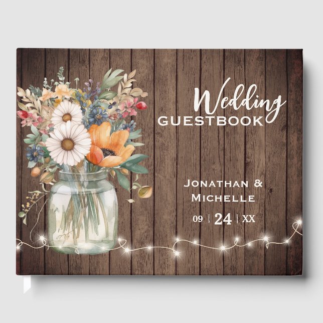 Rustikale Wildblume-Stallholz-Hochzeit Gästebuch (Vorderseite)