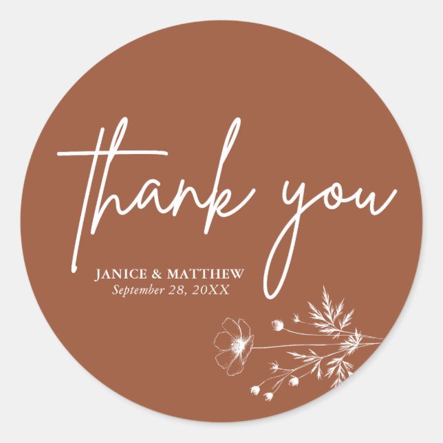 Rustikale Wildblume Terracotta Boho Wedding Runder Aufkleber (Vorderseite)