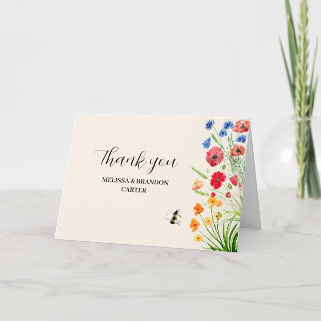 Rustikale Wildblume Watercolor Wedding Vielen Dank Dankeskarte (Vorderseite)