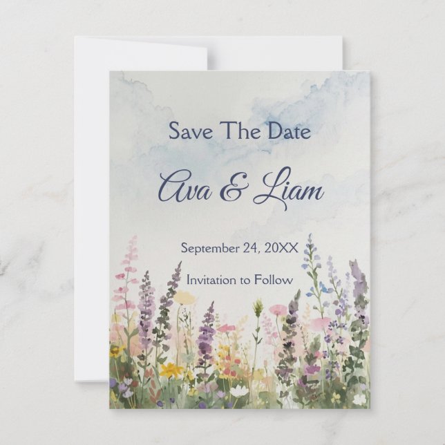 Rustikale Wildblume Wiese | Boho Watercolor Save The Date (Vorderseite)