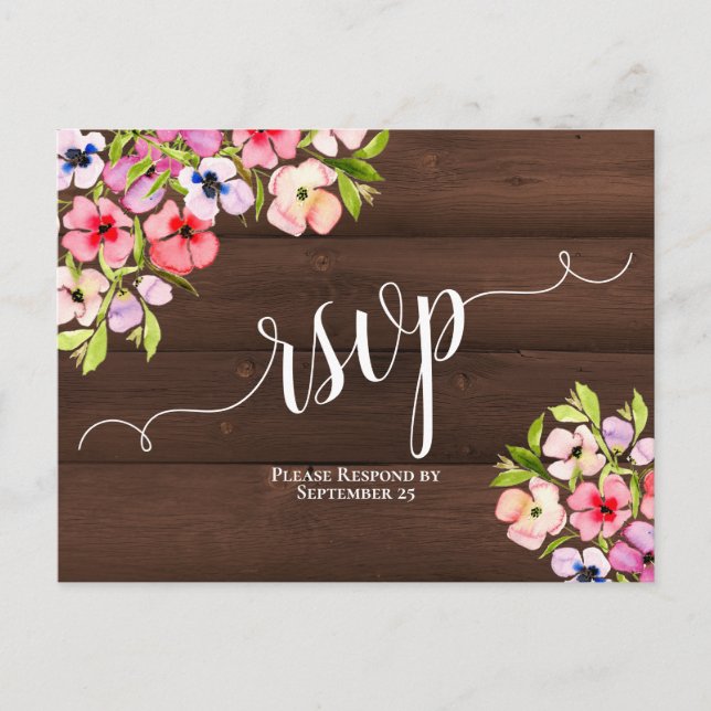 Rustikale Wildblumen auf dem RSVP-Programm für Hol Postkarte (Vorderseite)