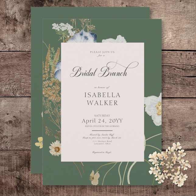 Rustikale Wildblumen auf Sage Green Bridal Brunch Einladung (Rustic Wildflowers on Sage Green Bridal Brunch Invitation)
