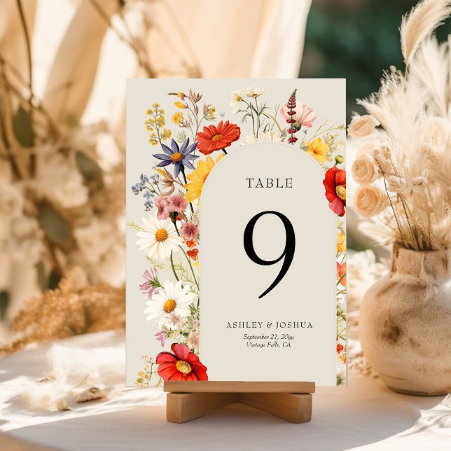 Rustikale Wildblumen-Blumen-Hochzeit-Tischnummer-K Einladung (Table Number Card from the Rustic Wildflower Wedding Collection by Darling & May)